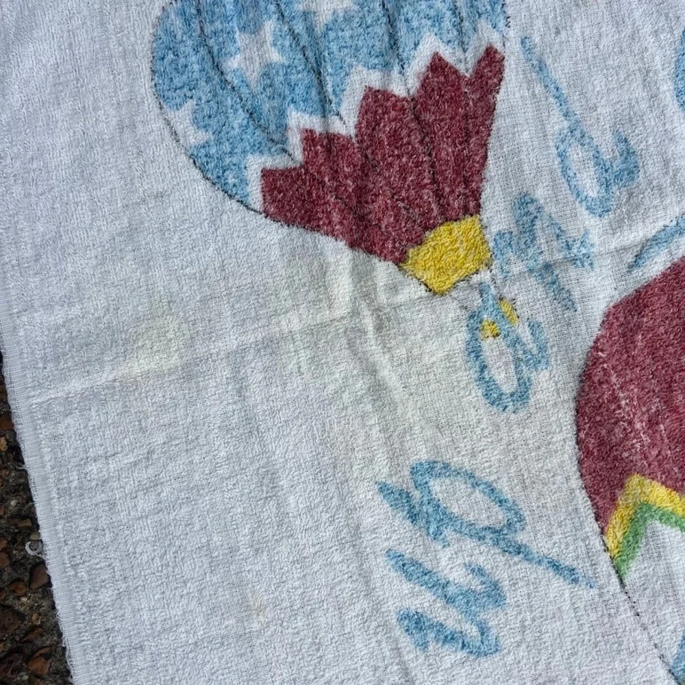 Vintage Elegant Hot Air Balloon Terry Beach Towel Up Up and Away White Colorful